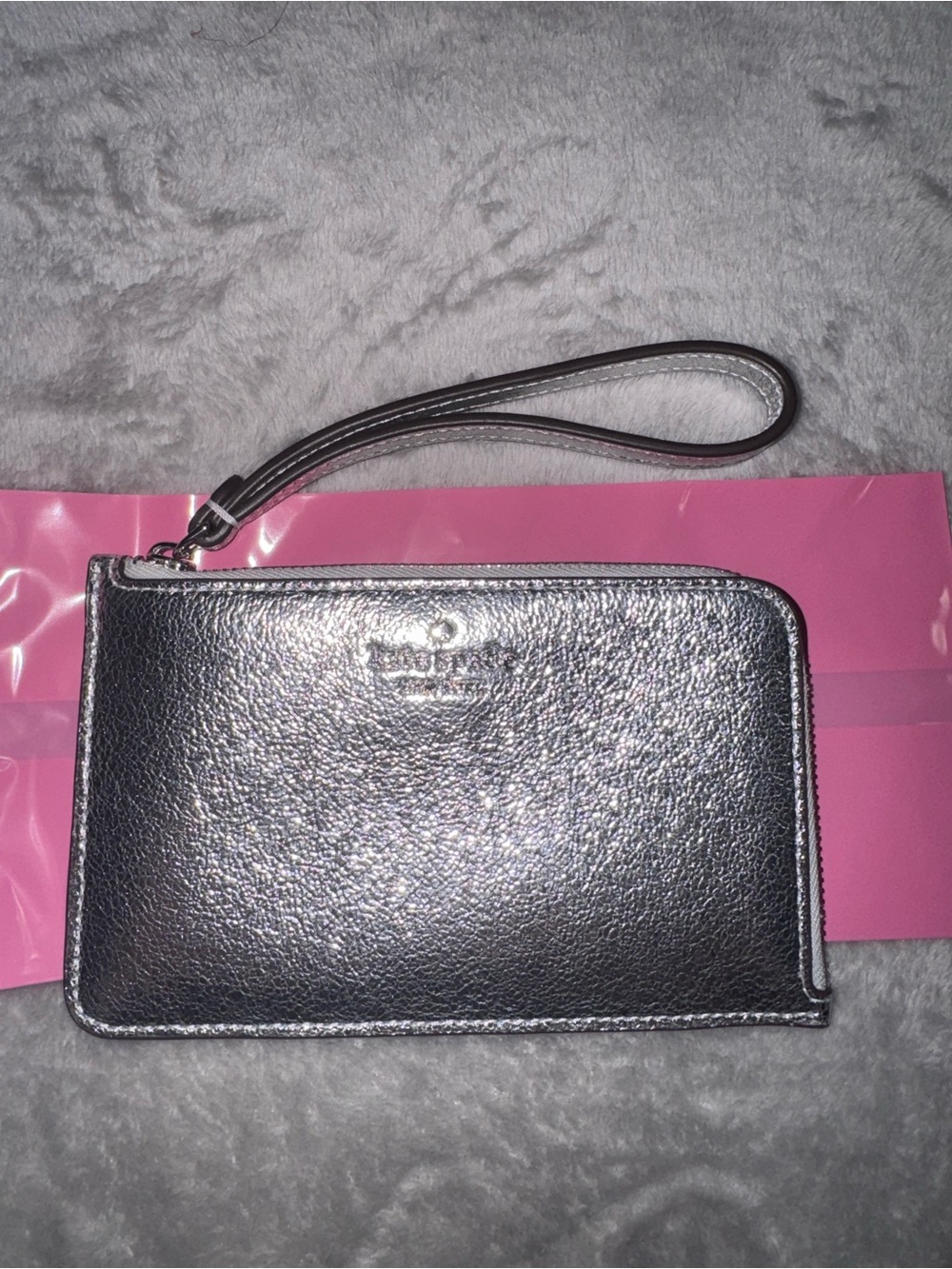 kate spade Metallic Silver Leather Wristlet Clutch